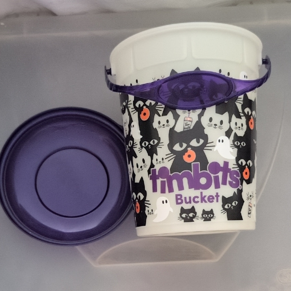 Tim Hortons 2025 Halloween Glow in the Dark Bucket with Lid - Purple and White